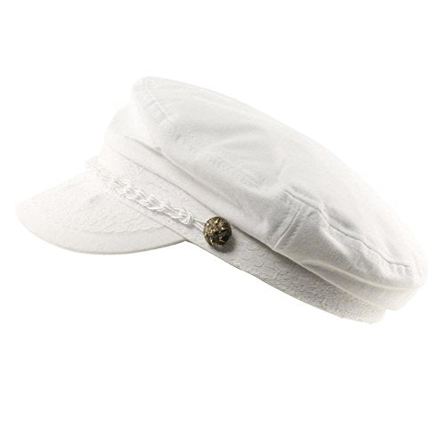SK Hat shop Men's Summer Cotton Greek Fisherman Sailor Fiddler Driver Hat Flat Cap - color: White, size: Large-X-Large