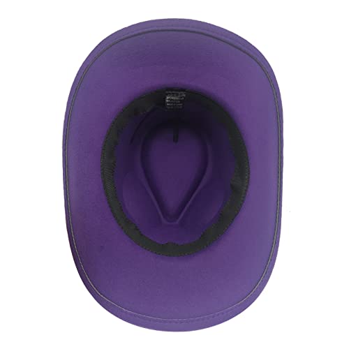 Classic Western Cowboy Hat Cowgirl Hat Unisex Men's & Women's Wide Brim Felt Fedora Hat Flat Top with Buckle Belt - color: Purple, size: 7 1/4-7 1/2