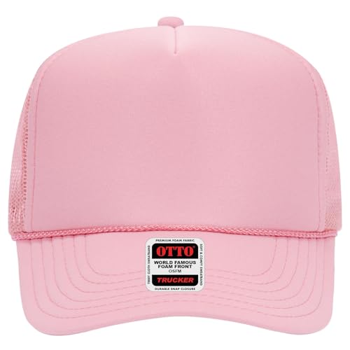 OTTO Cap 5 Panel High Crown Foam Front Mesh Back Trucker Hat, One Size - color: 012 - Soft Pink