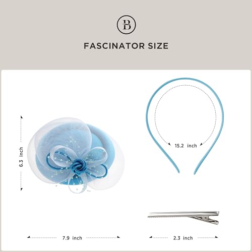 BABEYOND Fascinators Hats for Women Tulle Pillbox Knot Bead Tea Party Hat - color: Light Blue