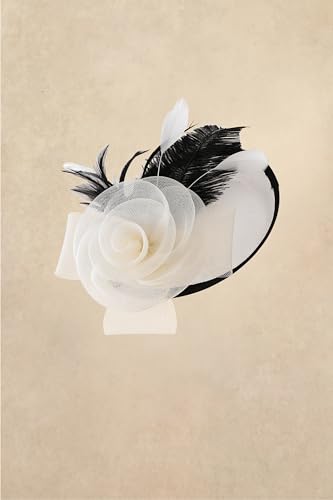 BABEYOND Fascinators Hats for Women Tea Party Mesh Flower Pillbox Derby Hat - color: White Black