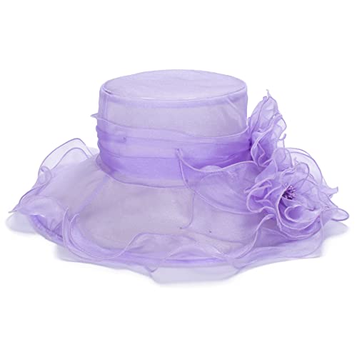 Lawliet Womens Dressy Wide Brim Church Wedding Occasion Sun Hat A613 - color: Light Purple