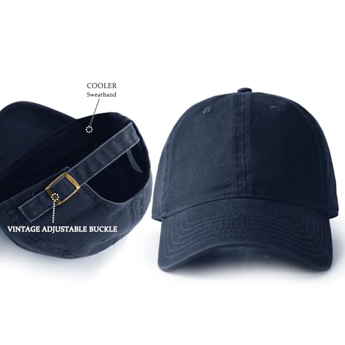 FURTALK Unisex Vintage Unstructured Baseball Cap Washed Cotton Dad Hat - color: Navy, size: Medium-Large