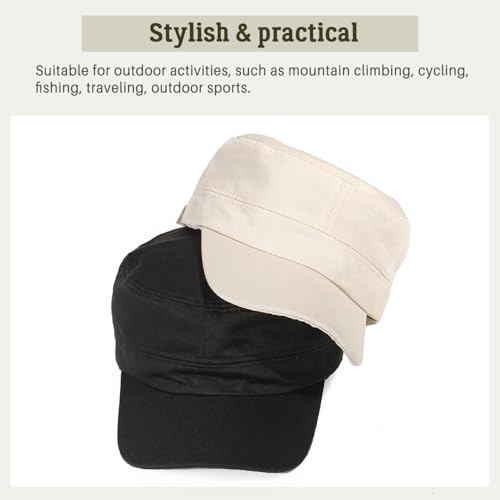 Glamorstar Unisex Cadet Army Hats 4 Pieces Military Flat Top Newsboy Cap - color: 2 Beige + 2 Black