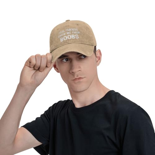 Funny Cap Real Friends Show Me Their Boobs Hat for Women Dad Hat Graphic Hat - color: Natural