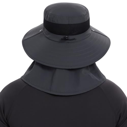 BASSDASH UPF 50+ Breathable Sun Hat with Removable Face Cover and Neck Flap Wide Brim Bucket Hat for Fishing Hiking Men Women - color: Dark Grey