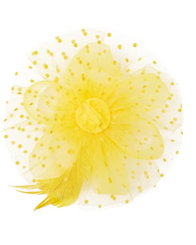 Century Star 2026 Kentucky Hat Derby Fascinator for Women Tea Party Flower Mesh Ribbons Feathers Headband Hair Clips - color: Bright Yellow
