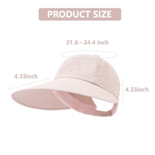 Sun Hats for Women Outdoor Wide Brim UV Protection Hollow Top Summer Beach Packable Visor with Ponytail-Hole - color: Pink