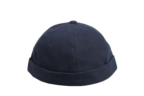 Cotton Docker Cap, Unisex Brimless Cap, Men Skull Cap, Brimless Beanie Hat, Men Women Cuffed Hat. - color: Dark Blue