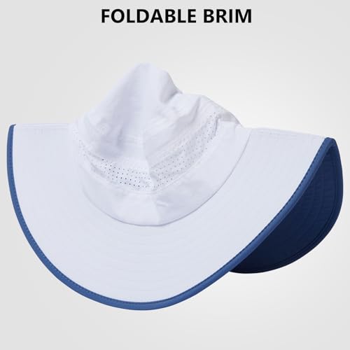 UPF 50+ Foldable Brim Water-Resistant Sun Bucket Hat with Laser Perforated Mesh Adjustable for Men Women Outdoor - color: White & Light Grey, size: Medium