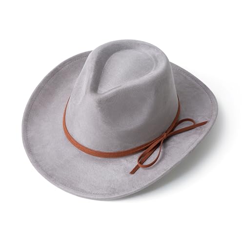 Suede Cowboy Hat for Women & Men Classic Western Hats - color: Light Grey