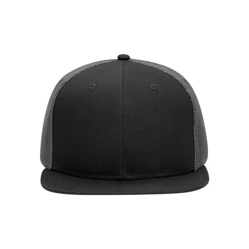 Ashen Fane 6 Panel Mid Profile Mesh Back Structured Trucker Adjustable Snapback Hat - color: Blk/Blk/Ch.gry