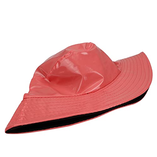 Reversible PU Leather Bucket Hats for Women Solid Color Double Wear Summer Hat Unisex - color: Pale Red
