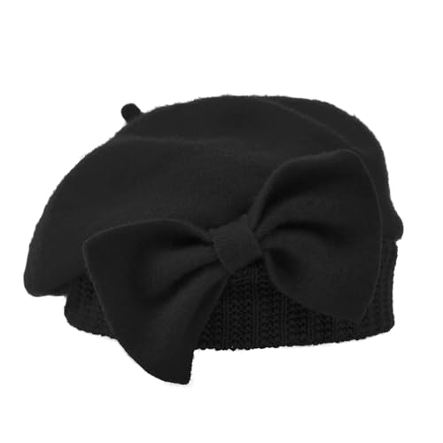 Century Star Lady French Beret Hats for Women Chic Wool Beret for Adults Fashionable Winter Warm Cap Beanie Hats - color: Black