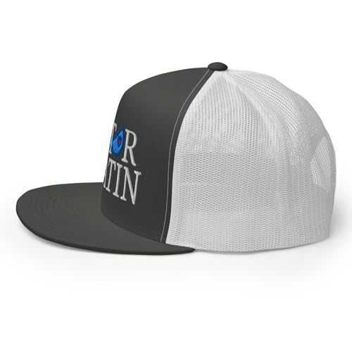 NX Motor Boatin Embroidered Flat Bill Trucker Hat High Crown Snapback Cap - color: Charcoal/ White