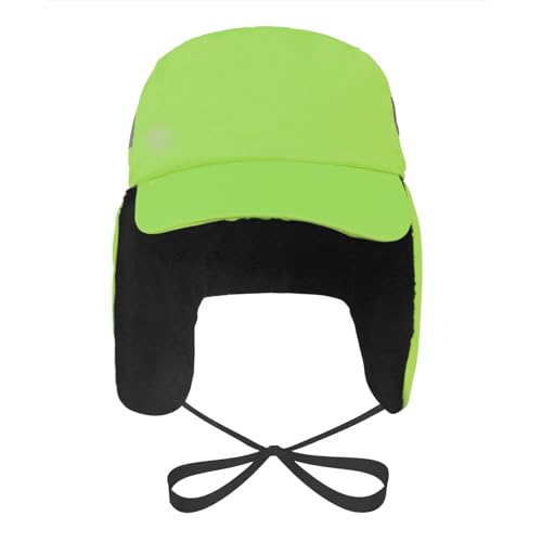High Visibility Winter Ski Cap Warm Fleece Lined Pilot Visor Cap Windproof Earflap Peruvian Hunting Trapper Hat - color: Neon Green