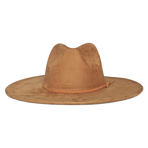 Fedora Hat for Men Women, Wide Brim Felt Panama Cap - color: Khaki