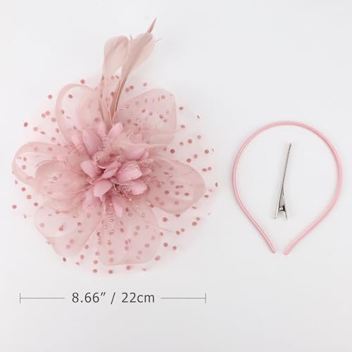 AQOKKA Women Fascinators Hats Flower Fascinators with Headband and Clip Tea Party Headwear for Women and Girls - color: Blush Pink