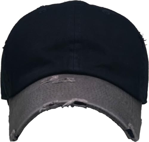 KBETHOS Vintage Washed Distressed Cotton Dad Hat Baseball Cap Adjustable Polo Trucker Unisex Style Headwear - color: Black/Dark Grey