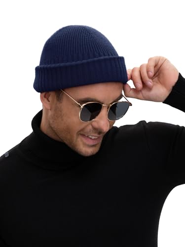 Wool Short Fisherman Beanie for Men Women Double Cuffed Skull Caps - color: 1pcs-navy Blue