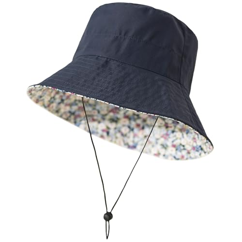 Lightweight Soft Women's Sun Hat, Floral Print UPF50+ UV Protection Bucket Hat, Foldable Portable, for Beach Vacation - color: Navy