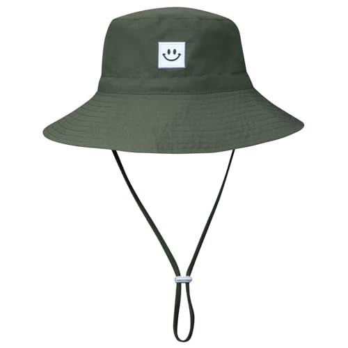 MaxNova Baby Sun Hat Smile Face UPF 50+ Toddler Bucket Hat for Boys Girls 0-7 Years - color: 2pack Army Green/Navy, size: 6-24 Months