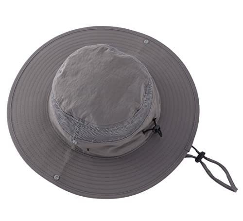 Connectyle UPF 50+ Wide Brim Sun Hat for Men Breathable Cowboy Boonie Hats Outdoor Bucket Hat for Fishing Hiking Safari - color: Dark Grey