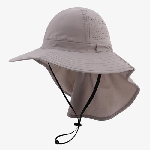 Sun Hats for Men Women with Neck Flap UPF 50+ UV Protection Wide Brim Bucket Hat Safari Hiking Fishing Hats - color: Light Grey