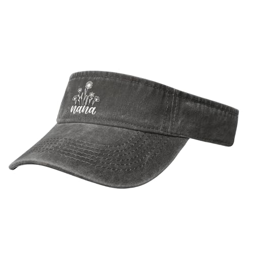 Women's Nana Floral Sun Visor Hat Black - Adjustable Empty Top Baseball Cap - for Sport Running Tennis Golf - color: Deep Heather