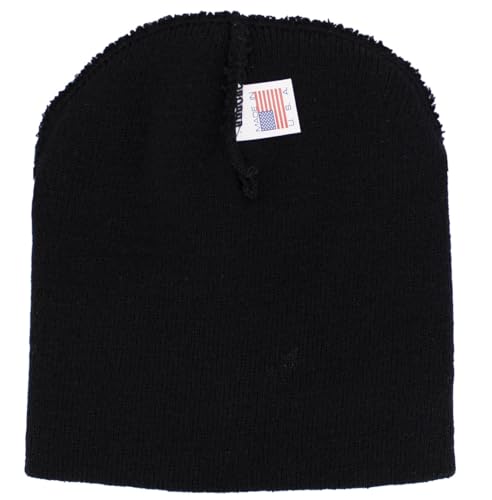 KBETHOS Made in USA Classic Men's Women's Cuffed Folded Acrylic Knit Beanie Hat Solid Unisex Cold - color: Black Solid Short Beanie