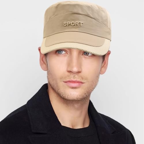 Cadet Army Cap Mesh Quick Qry Flat Top Cap Military Hat for Men Women - color: Beige