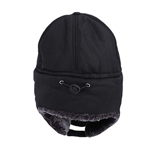 Mens Winter Thermal Trapper Hat Russian Ushanka Ski Hunting Dad Cap Ear Flaps Motorcycle Cycling Mask Women Warm Fur Snow Hat - color: Black, Solid