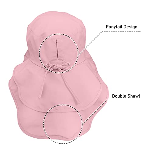 Womens Sun Hat UPF 50+ Wide Brim and Ponytail Hole, Hiking Safari Hat with Neck Flap… - color: Pink