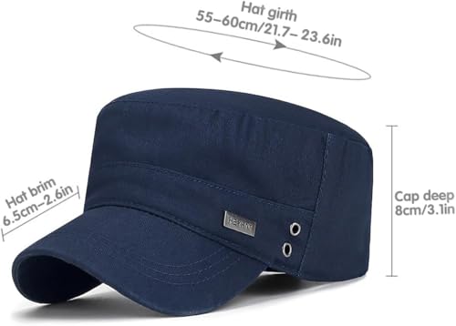 Men's Military Cadet Hat Flat Top Newsboy Cap - color: Navy