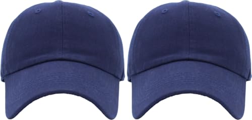KBETHOS Classic Unisex Cotton Adjustable Low Crown Baseball Cap – Plain Dad Hat - color: Navy + Navy (2 Pack)