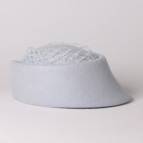 Small Top Hats for Women Elegant Winter Vintage Beret Wool Felt Fedoras Ladies Luxury Wedding and Church Cap Female - color: Light Blue