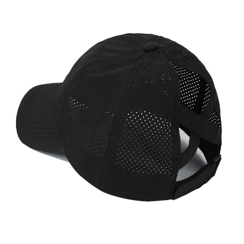Womens Criss Cross Ponytail Hat Quick Drying Baseball Cap Sun Hats UV Protection Sport Cap - color: Black