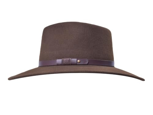 Bigalli Australian Wool Felt Hat - Outdoor Fedora Style - Crushable Water - Resistant UV Protection - color: Chocolate, size: Medium