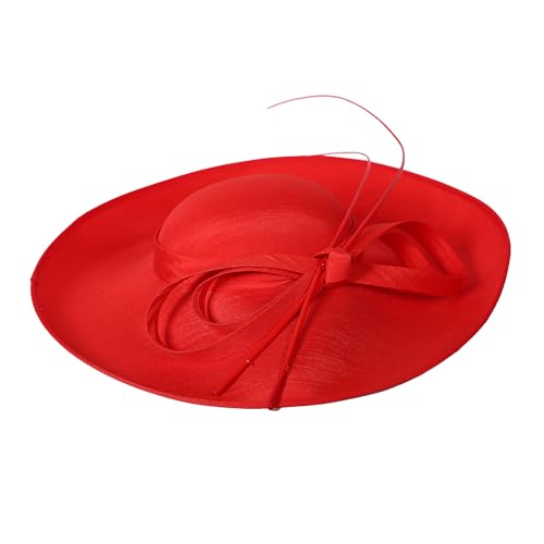 Royal Ladies Sinamay Weddings Hats Fascinators Big Brim Kentucky Church Fedoras Hat - color: Red