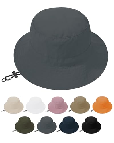 Womens Waterproof Bucket Hat - Packable Sun Hat UV Protection Hiking Hats with Adjustable Drawstring for Outdoor Activities - color: Grey