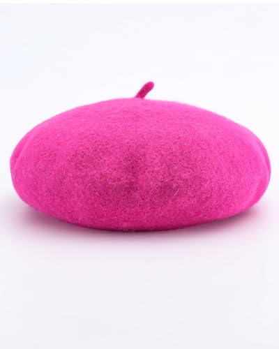 French Beret Hats for Women - Wool Solid Color Beanie Cap - color: Rose Red