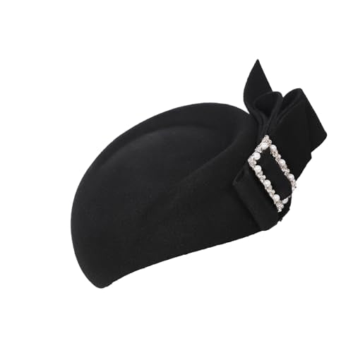 Women Wool Derby Hat for Women Pillbox Hat Wedding Hats Felt Bowknot Fascinators - color: 413 Black