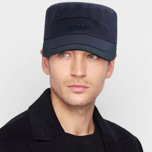 Cadet Army Cap Mesh Quick Qry Flat Top Cap Military Hat for Men Women - color: Navy