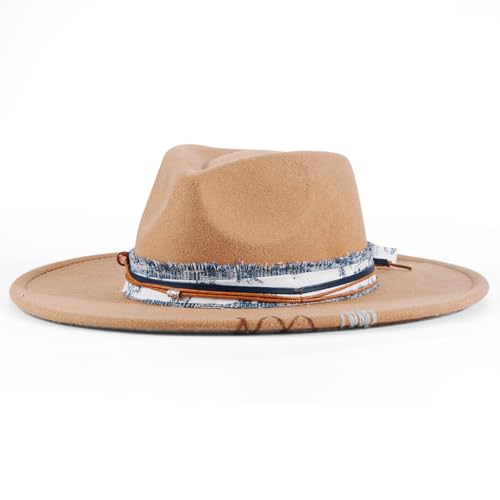 Big Brim Fedora Mens Women Boho Hat Handmade Dress Up Hats - color: Khaik