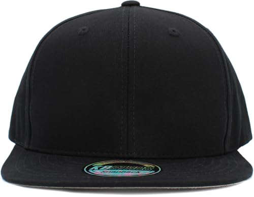 KBETHOS Classic Snapback Hat Blank Cap Underbrim Cotton Wool Blend Flat Visor Adjustable Unisex - color: Black
