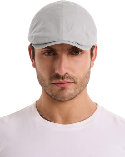 ZLYC Men Cotton Flat Cap Summer Scally Newsboy Beret Driver Hat - color: Solid Light Gray