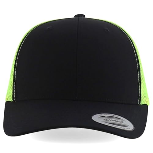 Trendy Apparel Shop Oversize XXL Structured Blank 6 Panel Retro Trucker Mesh Cap - color: Black Neon Green
