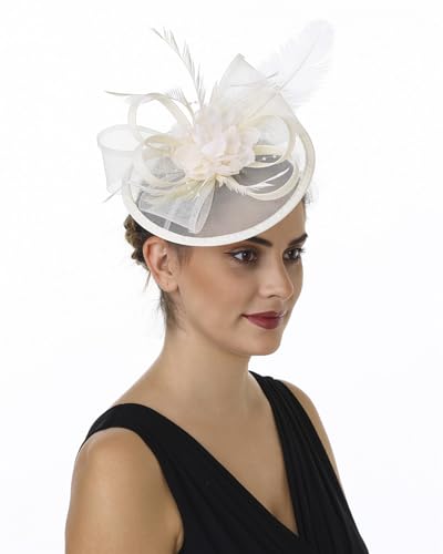 Women's Organza Church Vintage Wedding Fascinator Tea Party Wedding Hat Summer - color: Hj11-beige