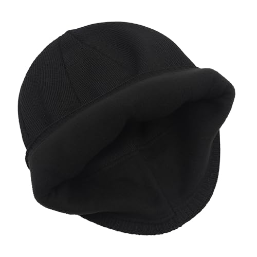 ZLYC Men Fashion Knit Fisherman Beanie Hat Winter Warm Thick Skull Cap - color: Solid Black