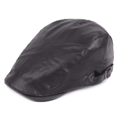 Quanhaigou Men Adjustable PU Leather Ivy Cap Newsboy Hat Women Beret Caps Classic Golf Cap Gatsby Driving Hat - color: Plain Black
